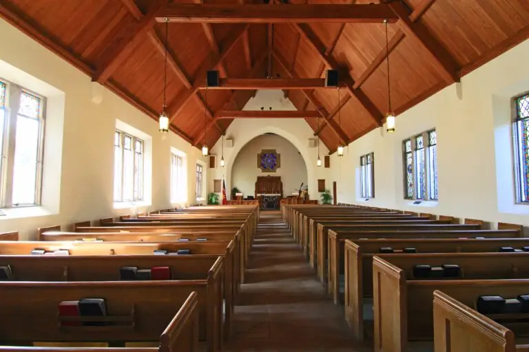 Church aisle running between pews.